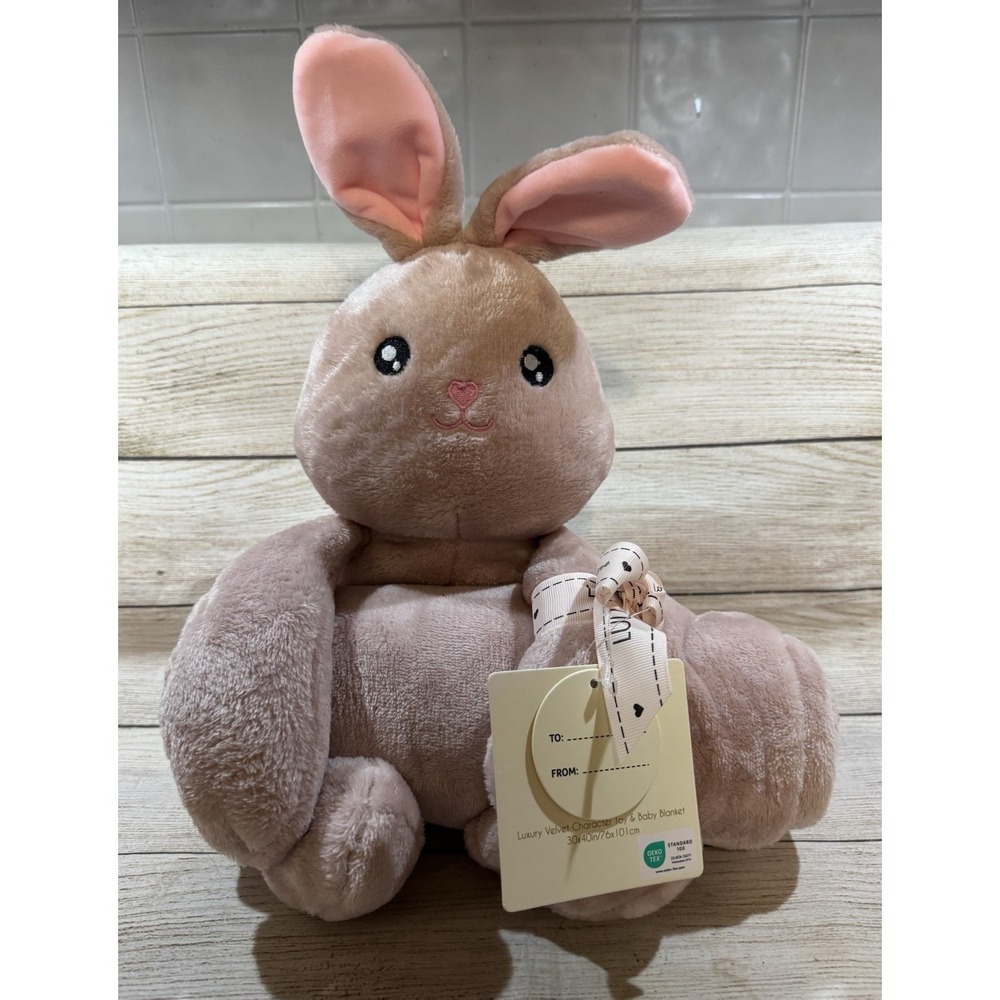 NWT Lullaby Baby Rabbit Bunny Luxury Velvet Blanket Lovey Pink Cozy Plush GT30
